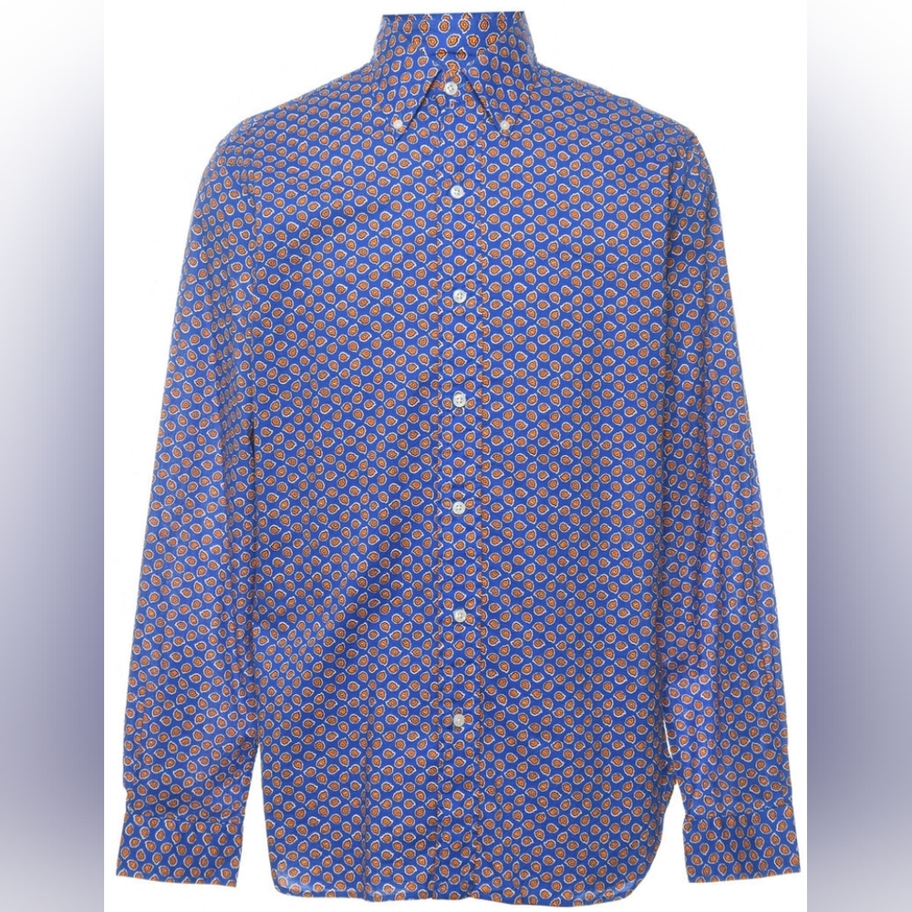 👔 STUNNING Vintage Polo Ralph Lauren Blue/Orange Paisley Floral Shirt Size L